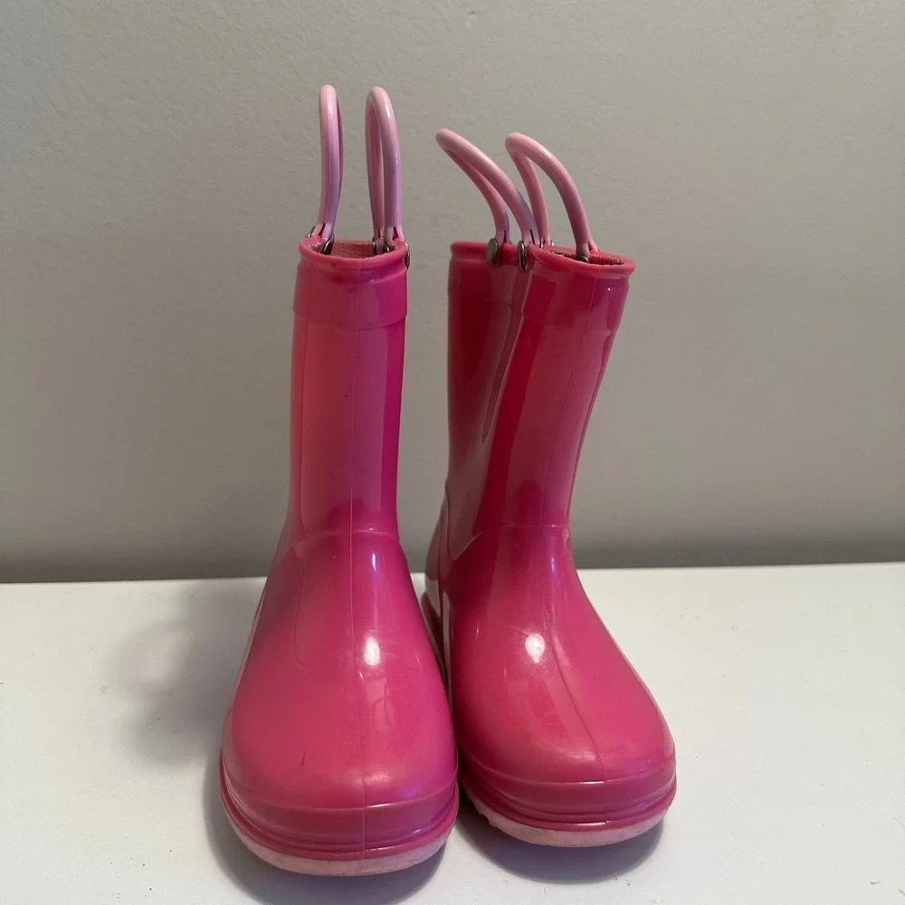 Toddler Pink Rain Boots with Handles‎ Size 6 Rubber Waterproof Cute
